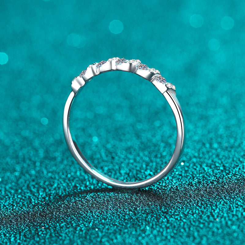 PT950 Plated 925 Sterling Silver Wave Ring with 0.198ct Moissanite | Minimalist Water Ripple Design