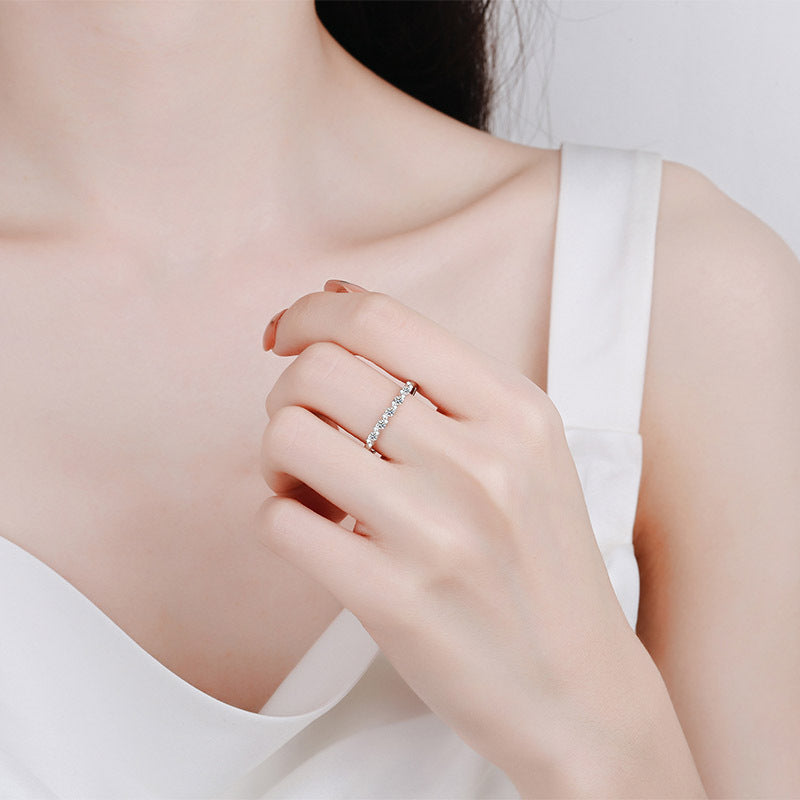 PT950 Plated 925 Sterling Silver Wave Ring with 0.198ct Moissanite | Minimalist Water Ripple Design