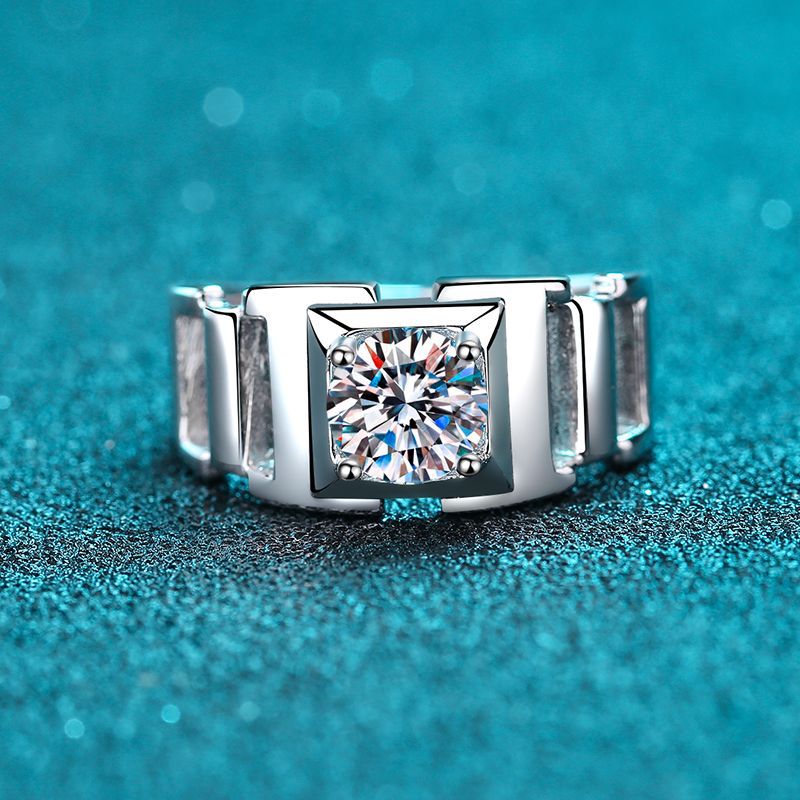 PT950 Plated S925 Sterling Silver Men's Ring | 1ct Moissanite with Floral Design