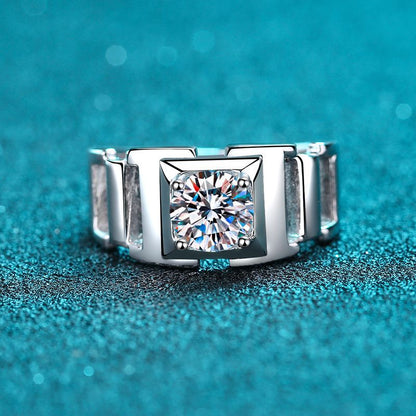 PT950 Plated S925 Sterling Silver Men's Ring | 1ct Moissanite with Floral Design