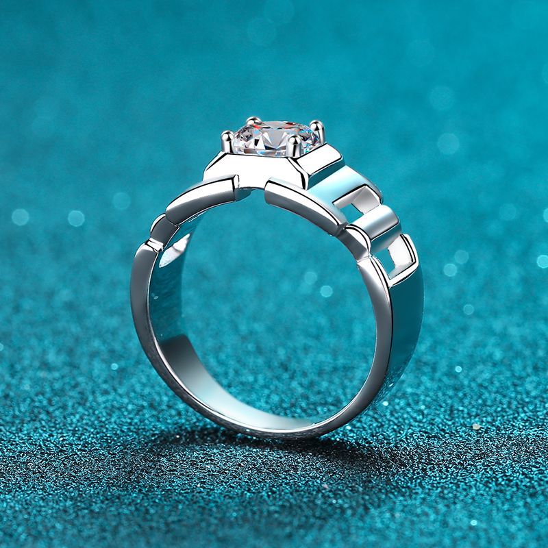 PT950 Plated S925 Sterling Silver Men's Ring | 1ct Moissanite with Floral Design