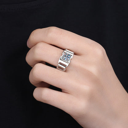 PT950 Plated S925 Sterling Silver Men's Ring | 1ct Moissanite with Floral Design