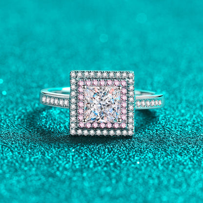 PT950 Rose Gold Plated Sugar Cube Ring - 925 Sterling Silver Geometric Moissanite Solitaire
