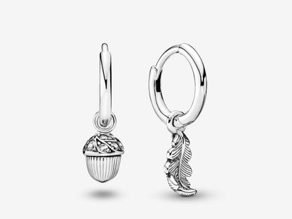 Acorn & Leaf Silver Elegance Hoop Earrings