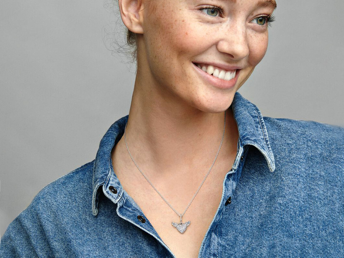 Pavé Heart and Angel Wings Necklace