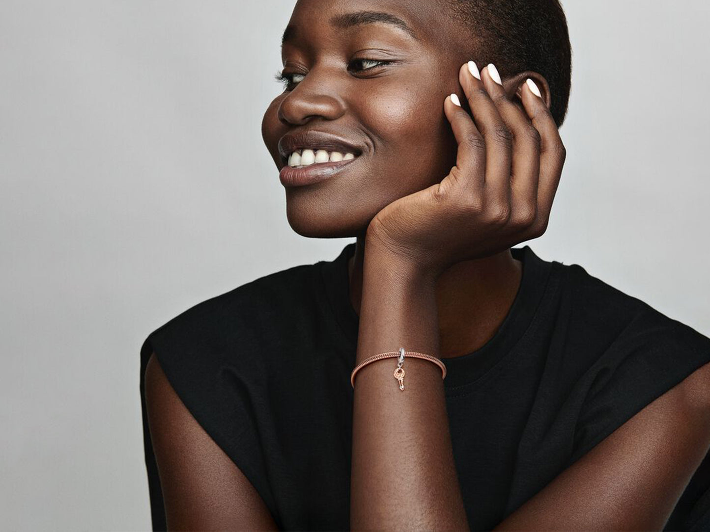 Two-tone key & Sliding Heart Dangle Charm