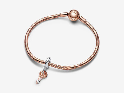 Two-tone key & Sliding Heart Dangle Charm