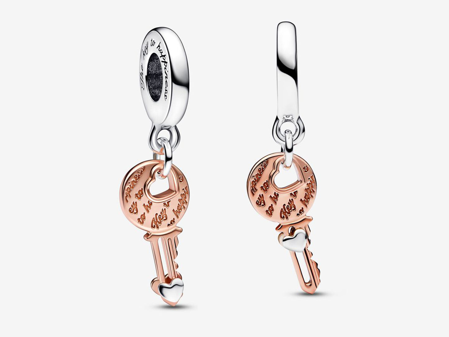 Two-tone key & Sliding Heart Dangle Charm