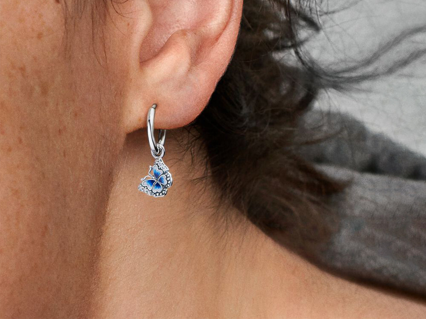 Blue Butterfly Hoop Earrings