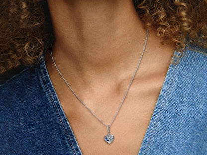 Sparkling Blue Moon & Stars Heart Necklace