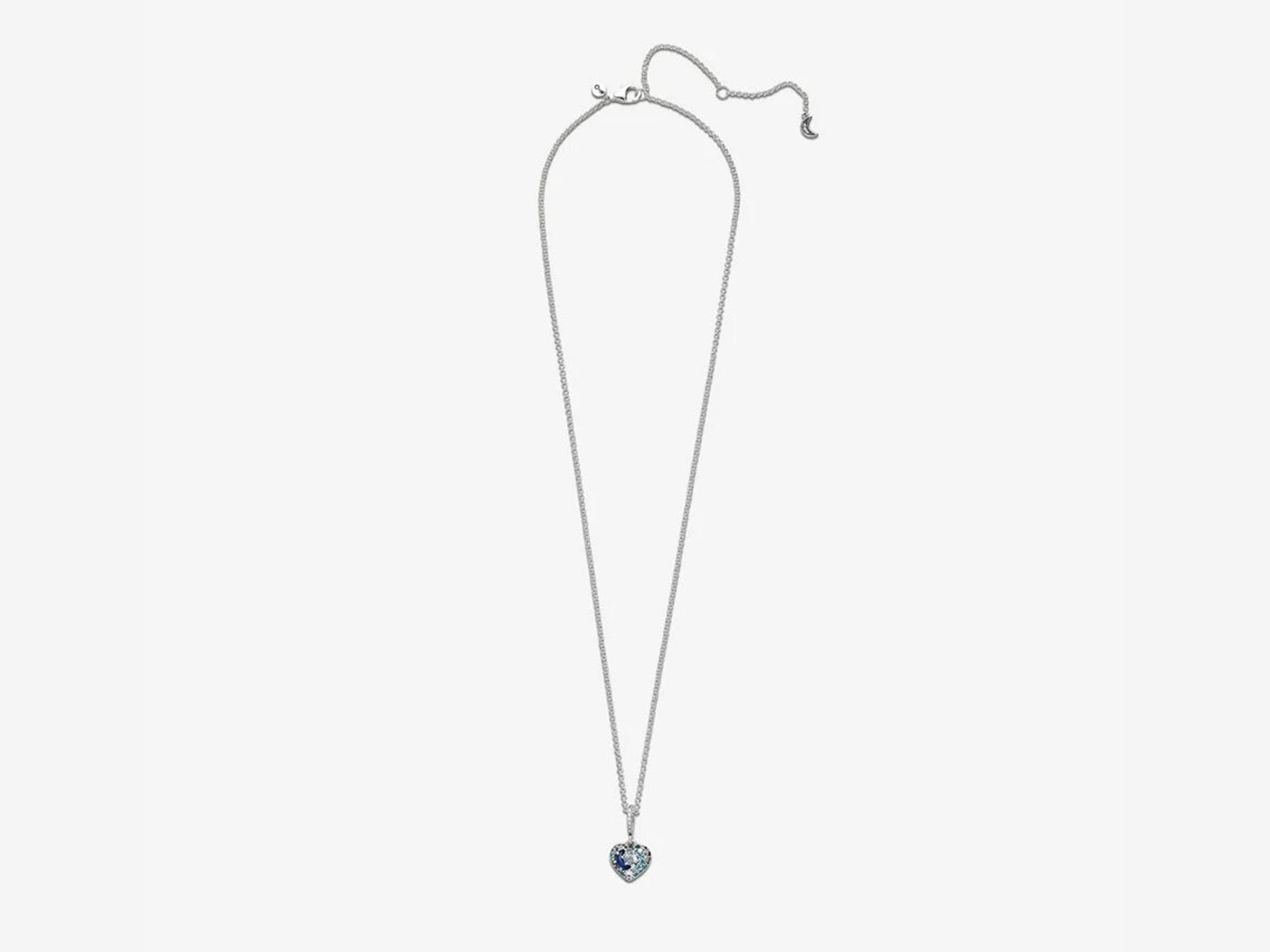 Sparkling Blue Moon & Stars Heart Necklace