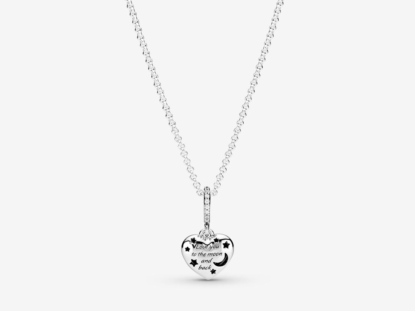 Sparkling Blue Moon & Stars Heart Necklace