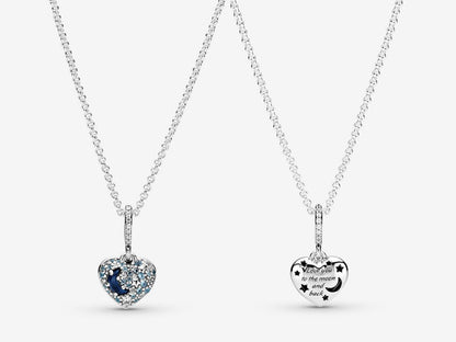 Sparkling Blue Moon & Stars Heart Necklace