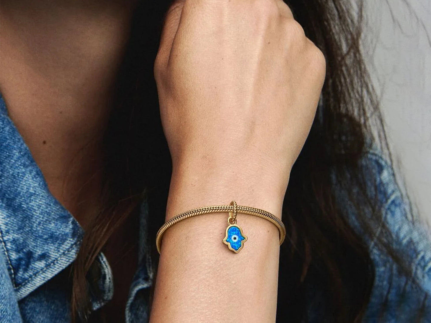Opalescent Blue Hamsa Hand Dangle Charm