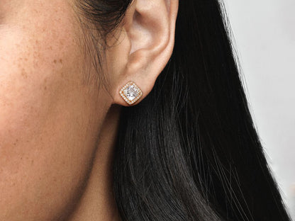Square Sparkle Halo Stud Earrings