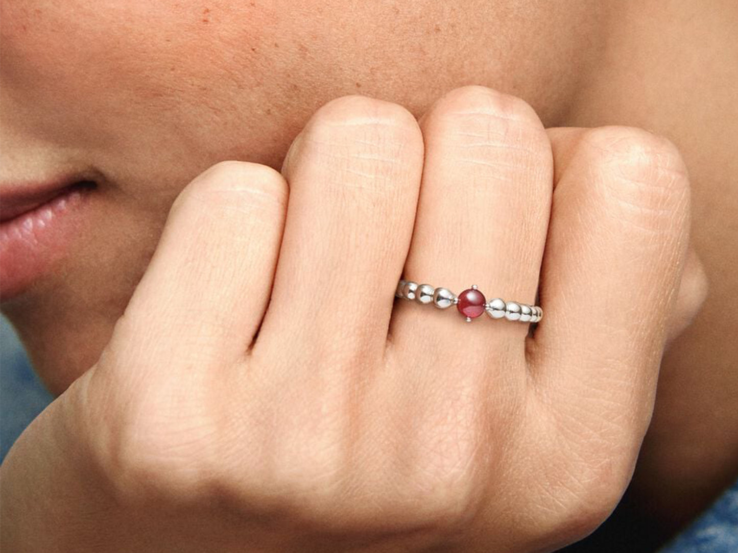 Crimson Bead Elegance Ring