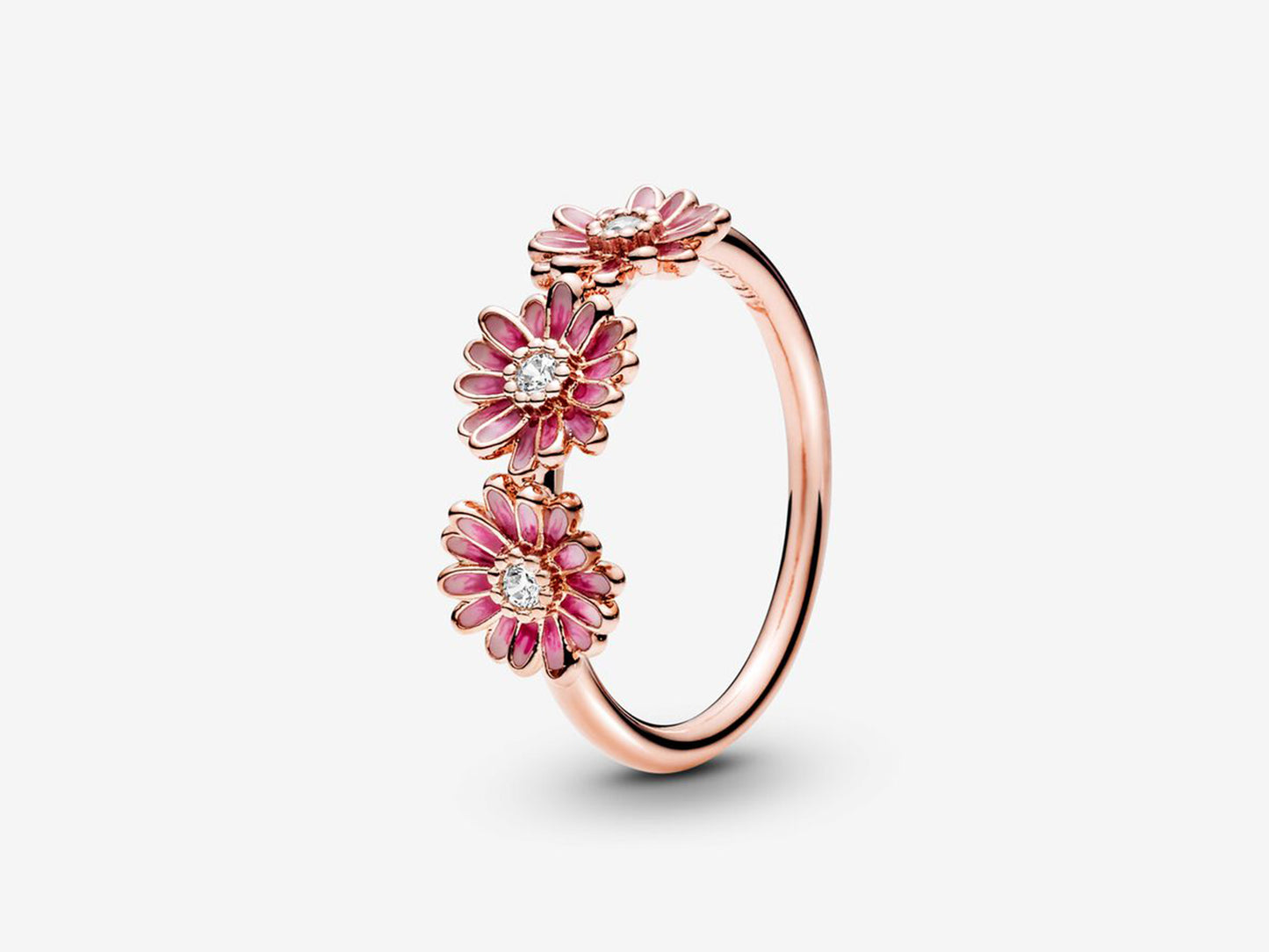Pink Daisy Flower Trio Ring