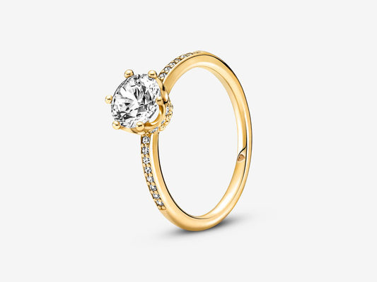 Clear Sparkling Crown Solitaire Ring