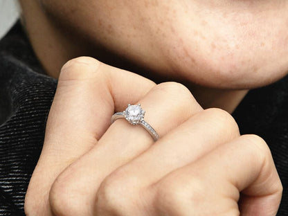 Clear Sparkling Crown Solitaire Ring