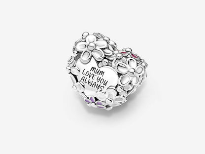 Mom Daisy Heart Charm