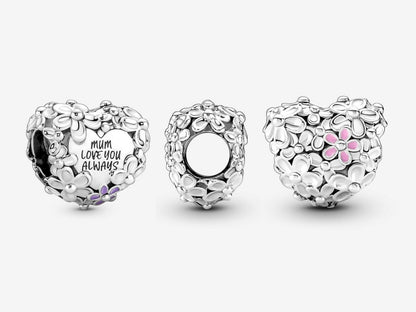 Mom Daisy Heart Charm