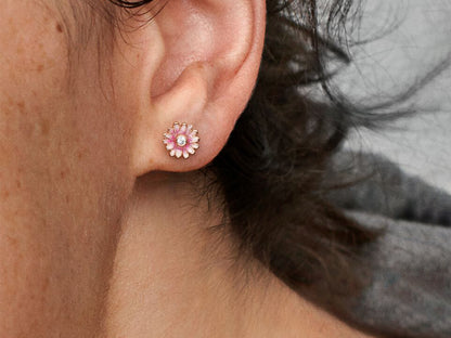 Pink Daisy Flower Stud Earrings
