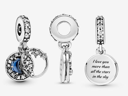 Blue Night Sky Crescent Moon & Stars Dangle Charm