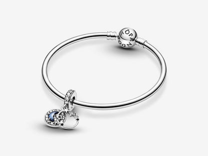 Blue Night Sky Crescent Moon & Stars Dangle Charm