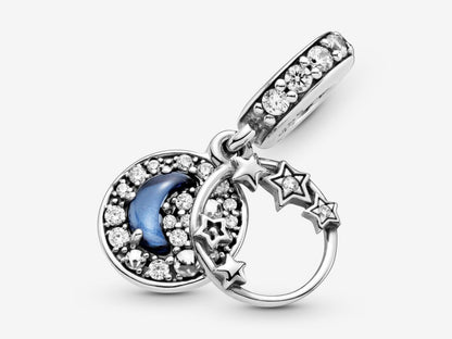 Blue Night Sky Crescent Moon & Stars Dangle Charm