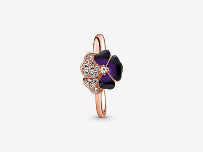 Deep Purple Pansy Flower Ring
