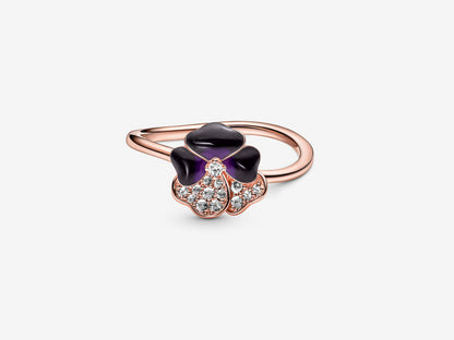 Deep Purple Pansy Flower Ring