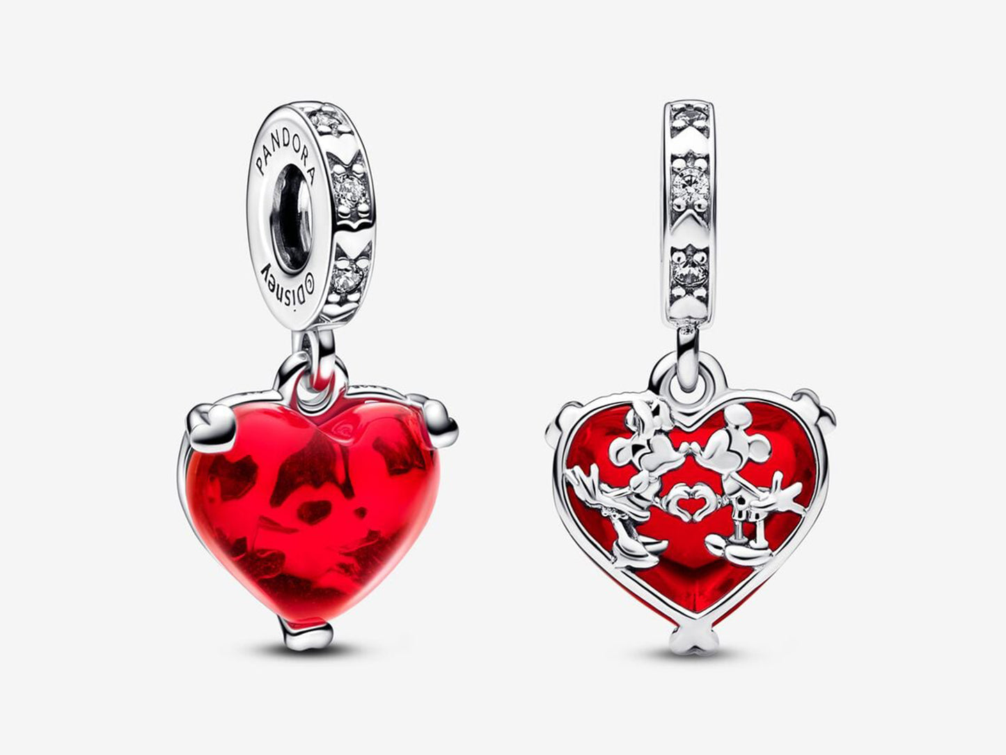 Disney Mickey & Minnie Mouse Kiss Red Murano Glass Dangle Charm