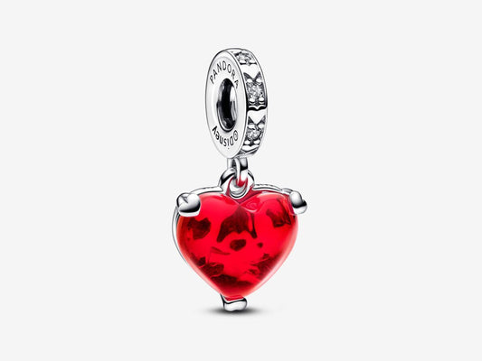 Disney Mickey & Minnie Mouse Kiss Red Murano Glass Dangle Charm