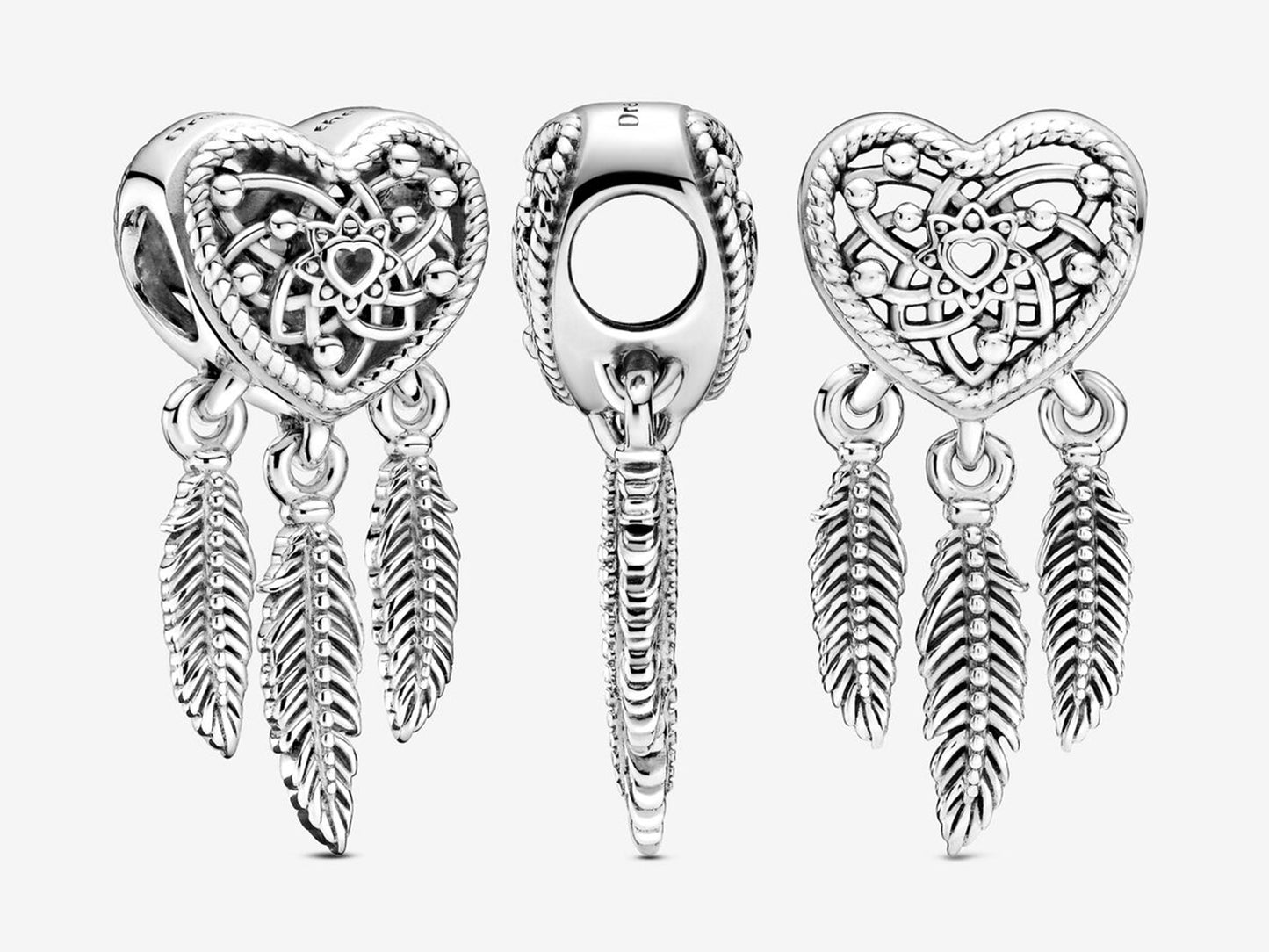 Openwork Heart & Three Feathers Dreamcatcher Charm