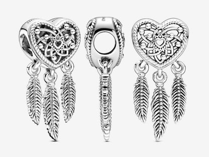 Openwork Heart & Three Feathers Dreamcatcher Charm