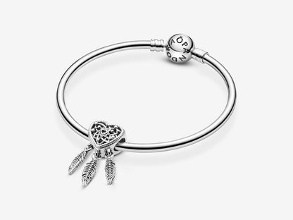 Openwork Heart & Three Feathers Dreamcatcher Charm