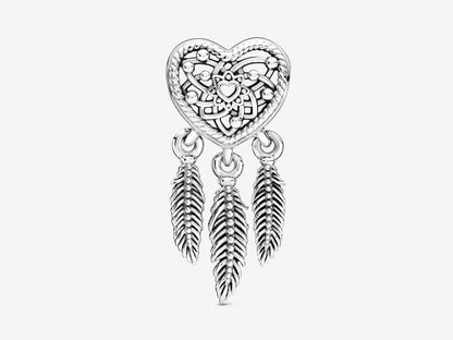 Openwork Heart & Three Feathers Dreamcatcher Charm