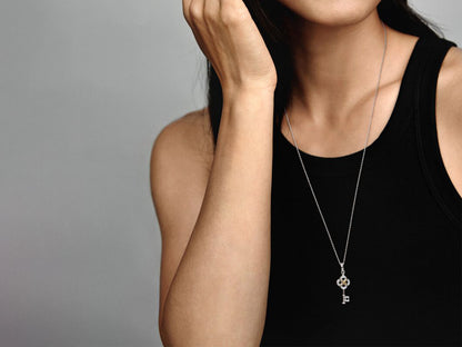 Dual-Tone Key & Flower Pendant Necklace