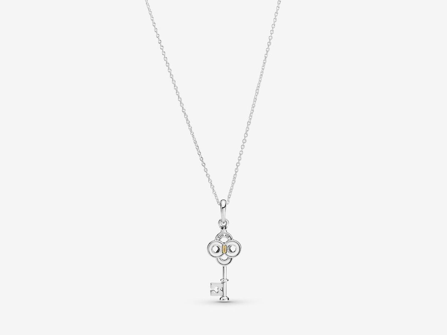 Dual-Tone Key & Flower Pendant Necklace