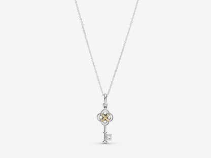 Dual-Tone Key & Flower Pendant Necklace