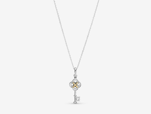 Dual-Tone Key & Flower Pendant Necklace