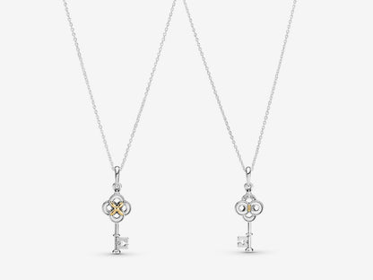 Dual-Tone Key & Flower Pendant Necklace