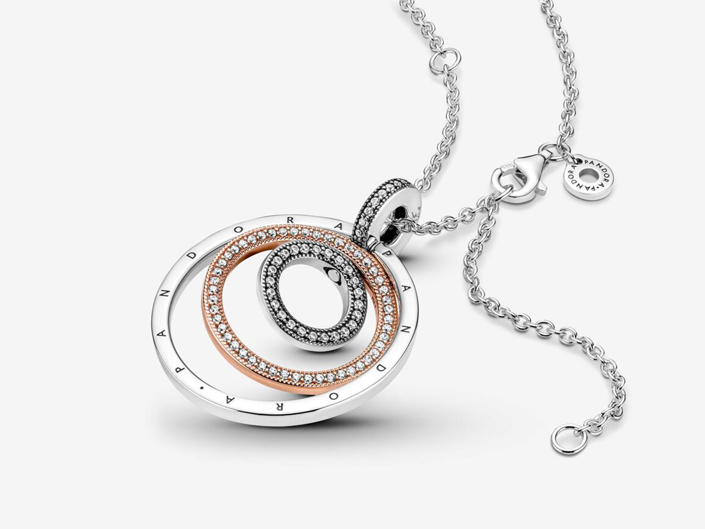 Dual-Tone Multi-Ring Pendant & Necklace
