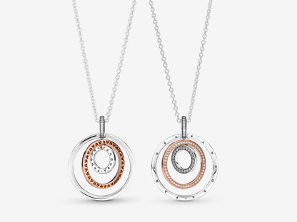 Dual-Tone Multi-Ring Pendant & Necklace