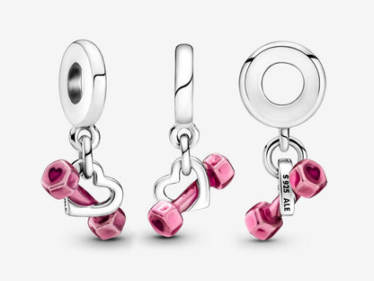 Dumbbell & Heart Dangle Charm