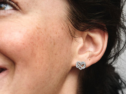 Sparkling Infinity Heart Stud Earrings
