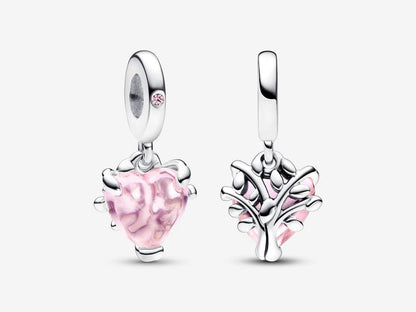 Pink Family Tree & Heart Dangle Charm