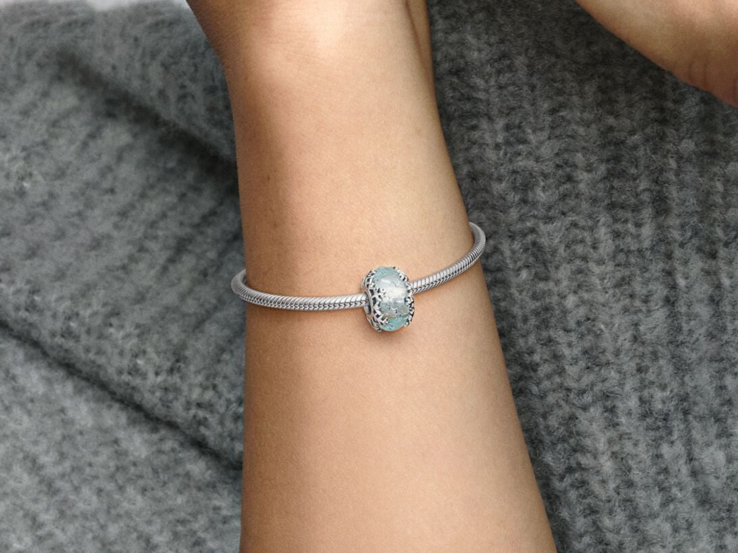 Winter Blue Snowflake Murano Charm