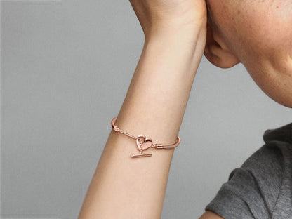 Heart T-Bar Snake Chain Bracelet