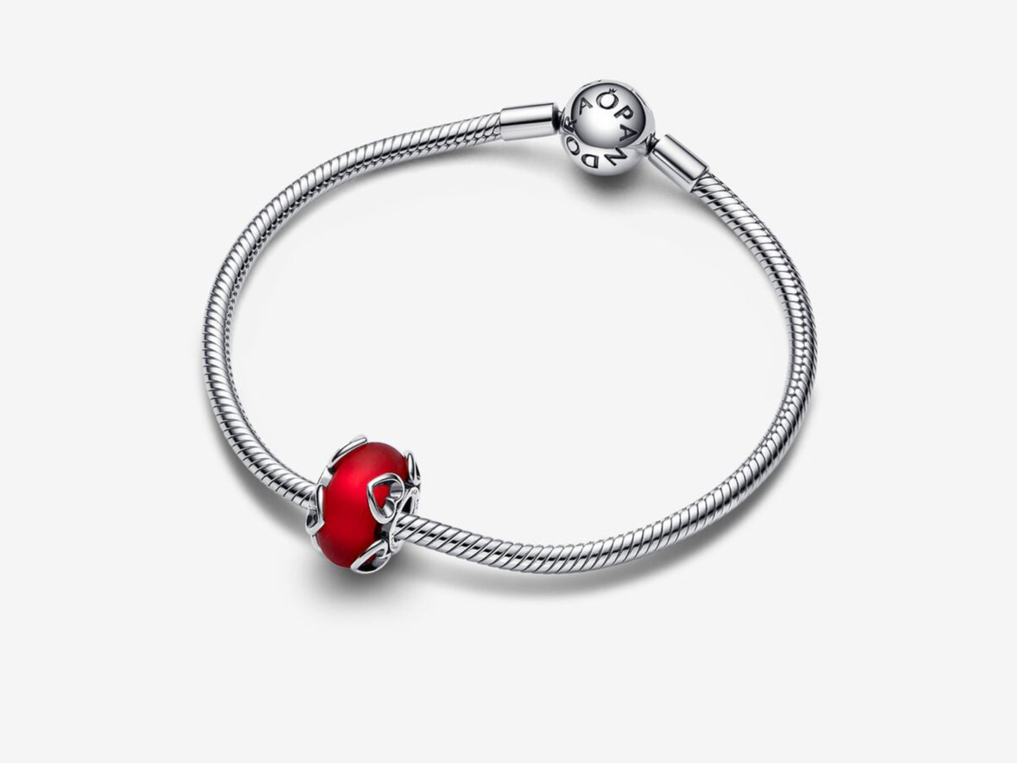 Frosted Red Murano Glass & Hearts Charm
